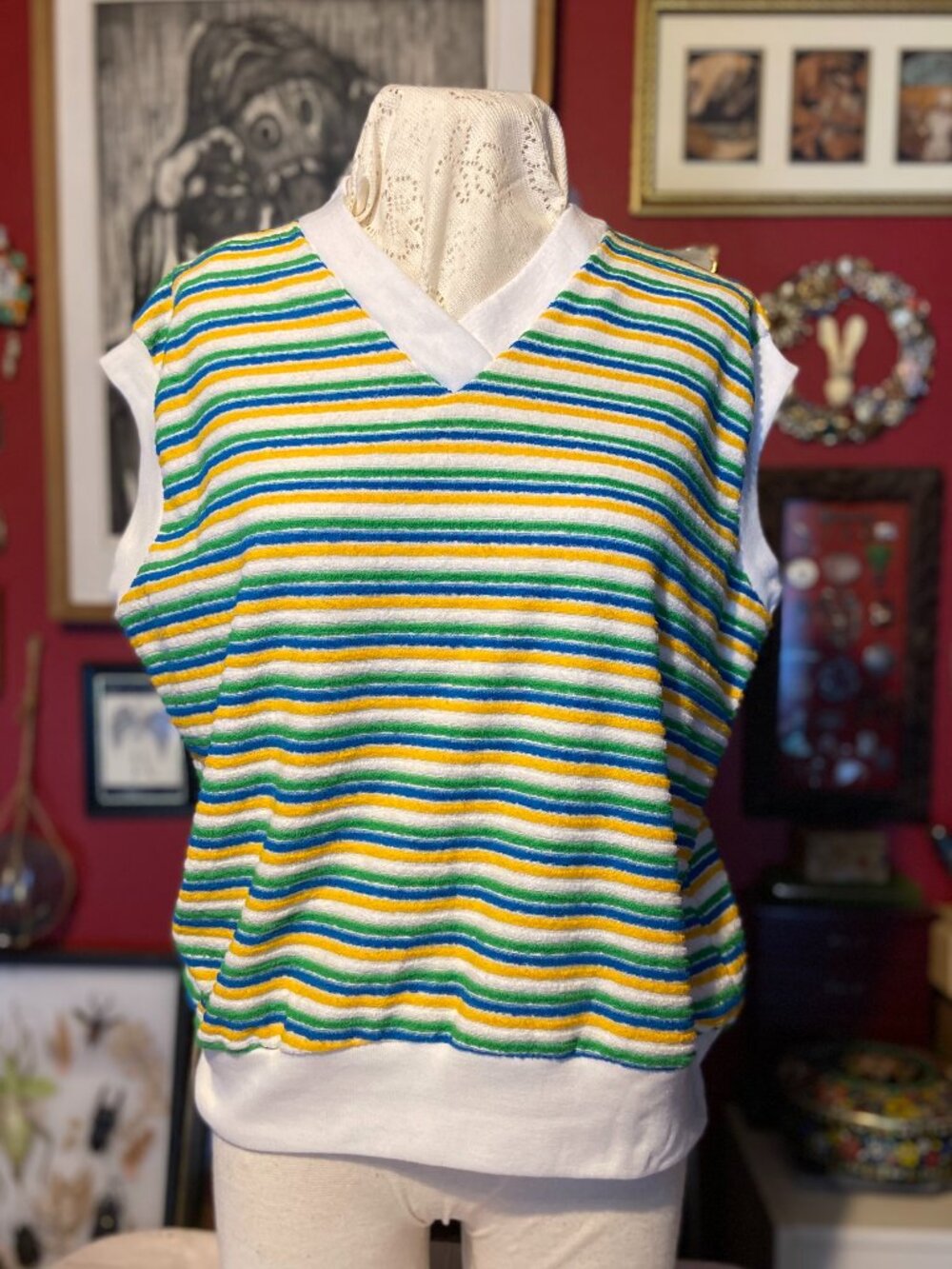 Vintage 70's V-Neck Sleeveless Shirt Made in the USA Fruit Of The Loom Brand